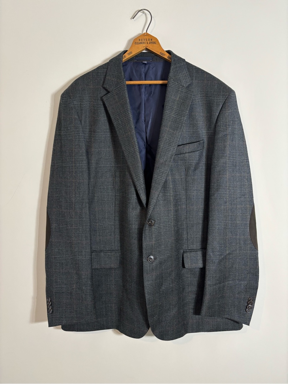 Jos. A Bank Brr Comfort Windowpane Blazer 46L Wool Elbow Patches